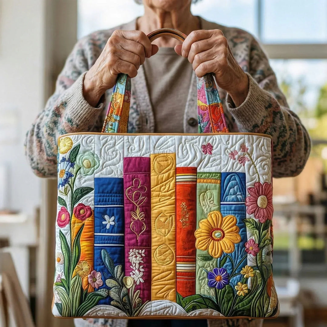 Blooming Library handmade quilted tote for women
