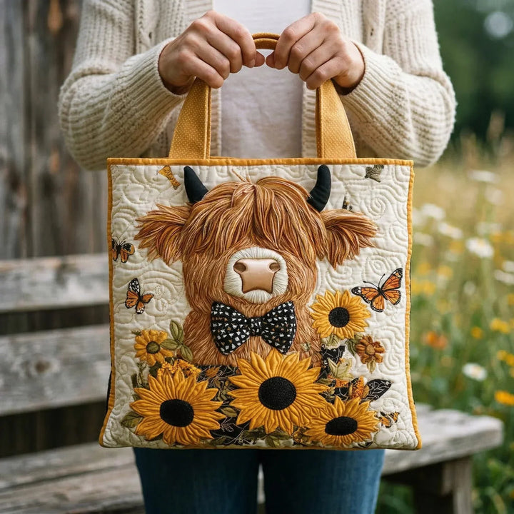 Cow &amp; Sunflowers handmade quilted tote for women