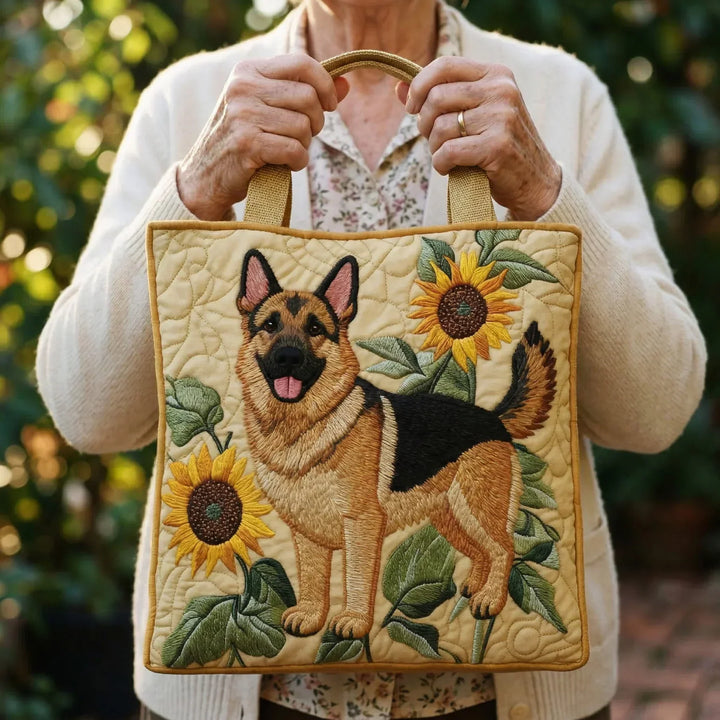 Floral German Shepherd handmade quilted tote for women