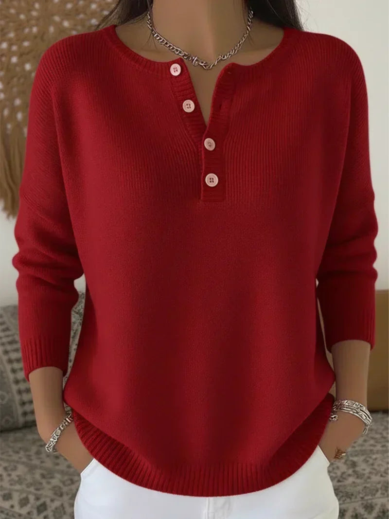 Herminia henley knit sweater for women