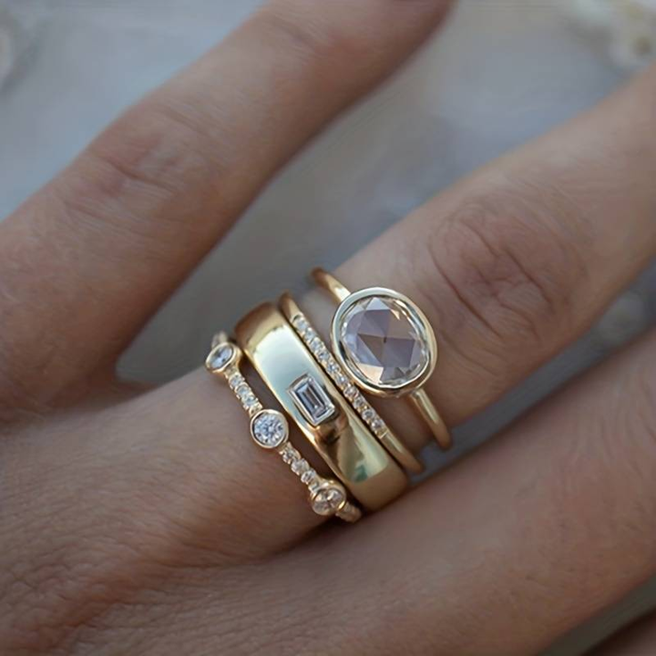 Vintage Gold &amp; Zirconia Ring Set