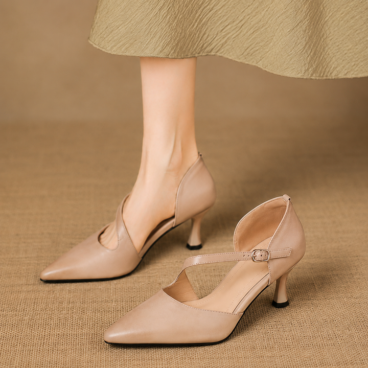 Avena genuine leather crossover strap heels for women