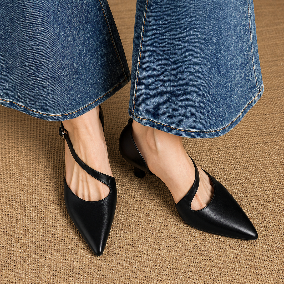 Avena genuine leather crossover strap heels for women