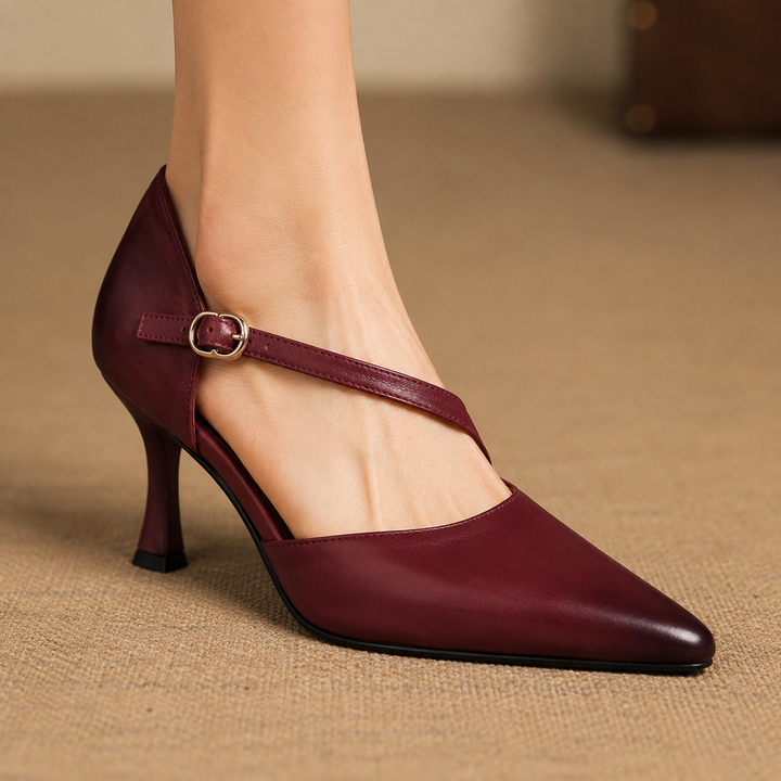Avena genuine leather crossover strap heels for women
