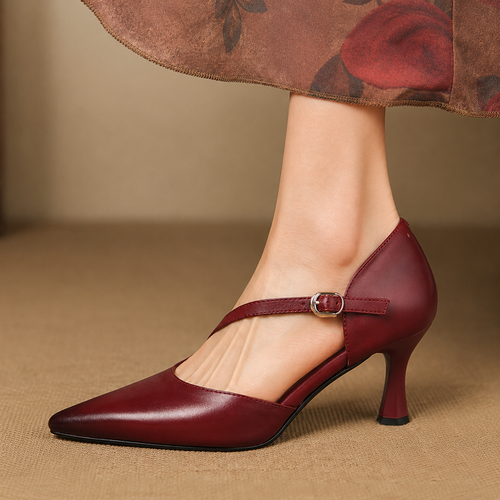 Avena genuine leather crossover strap heels for women