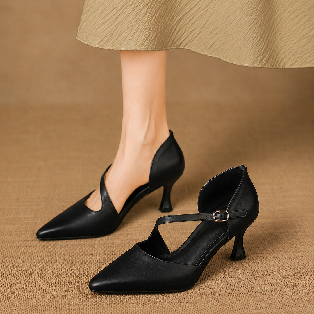 Avena genuine leather crossover strap heels for women