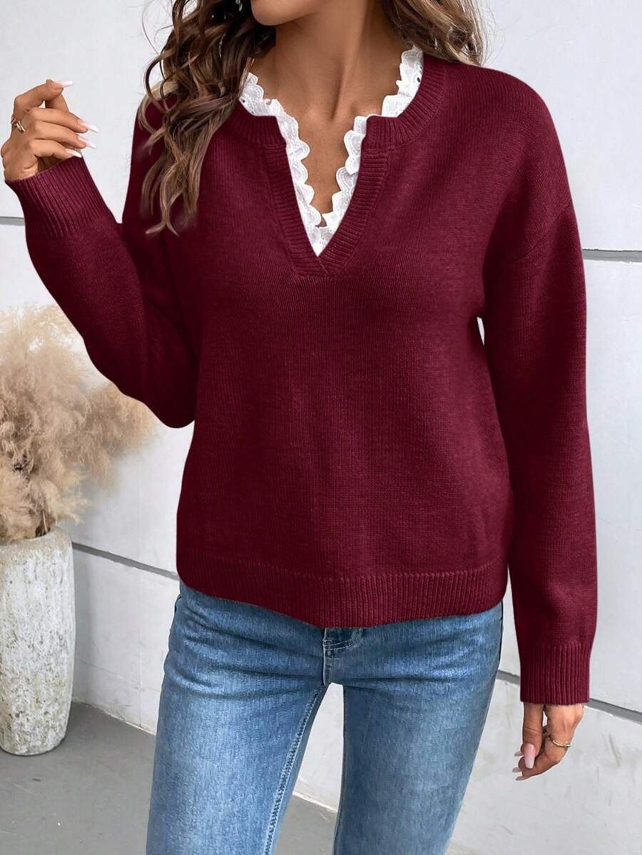 Gillian v-neck sweater with lace trim for women