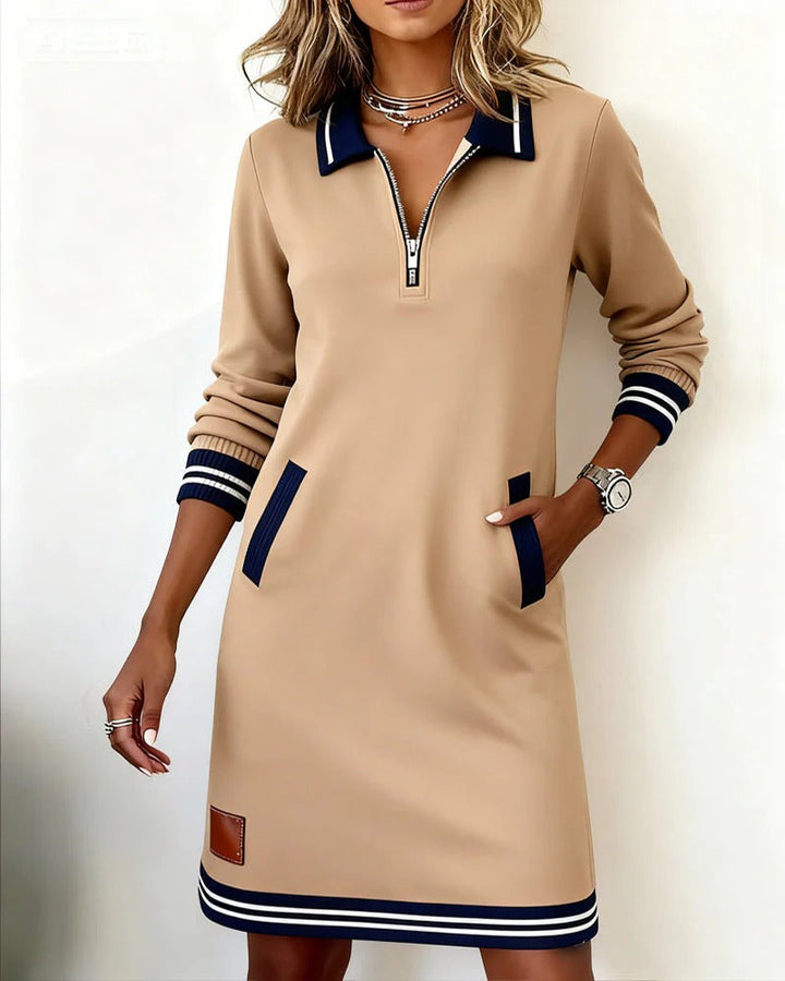 Zosia zip neck long sleeve dress for women