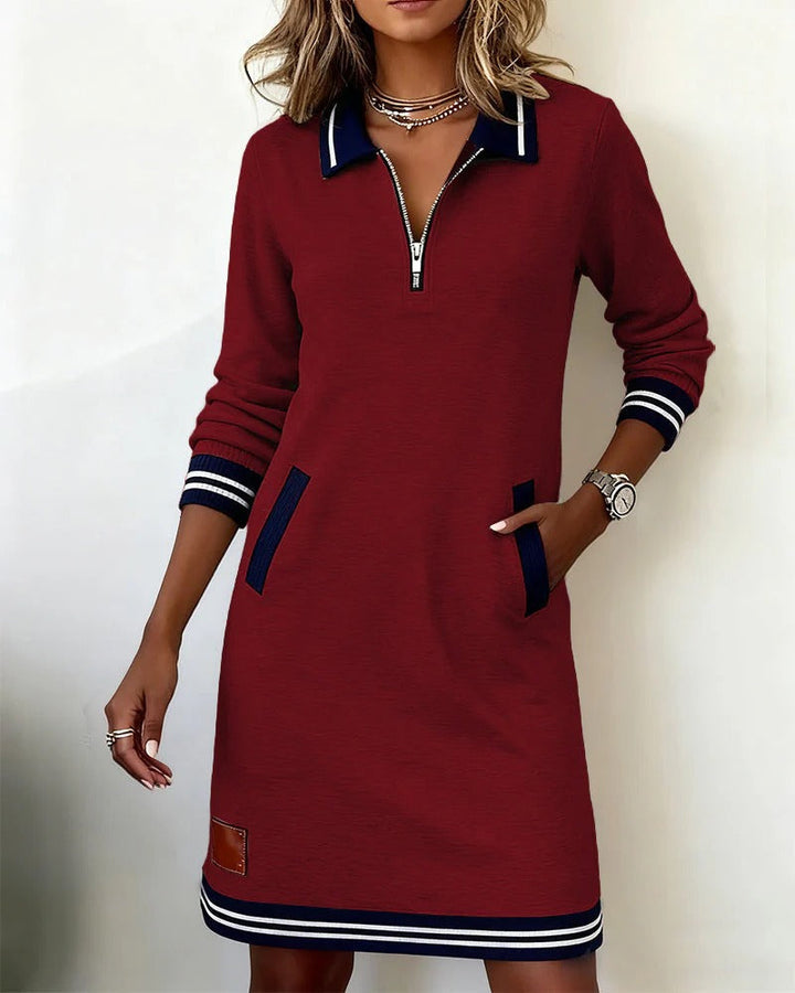 Zosia zip neck long sleeve dress for women