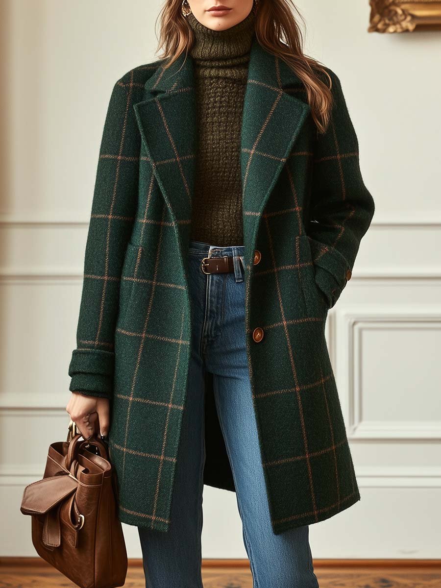 Elowen plaid wool-blend long coat for women