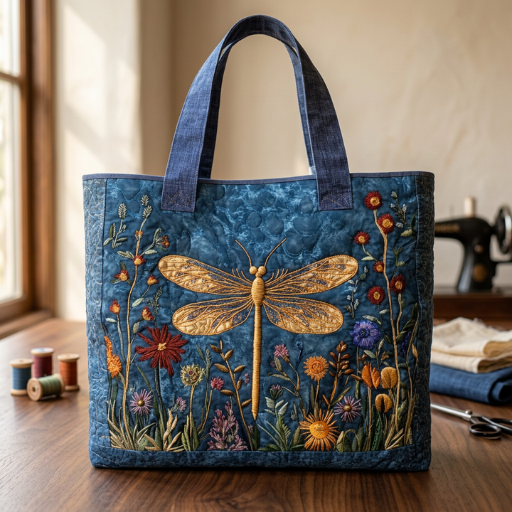 Golden Dragonfly quilted tote for women