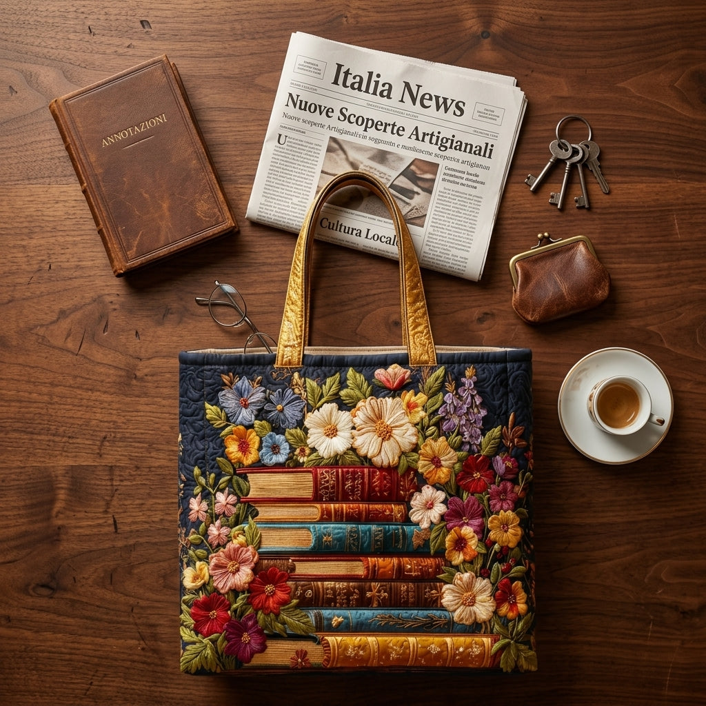 Floral Print &amp; Books quilted tote for women