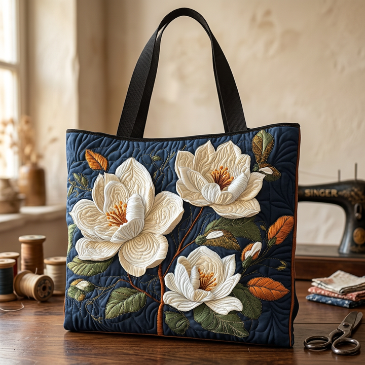 Delicate Magnolia floral quilted tote for women