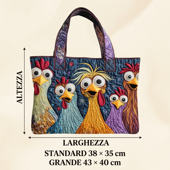 Five Colorful Hens quilted tote for women