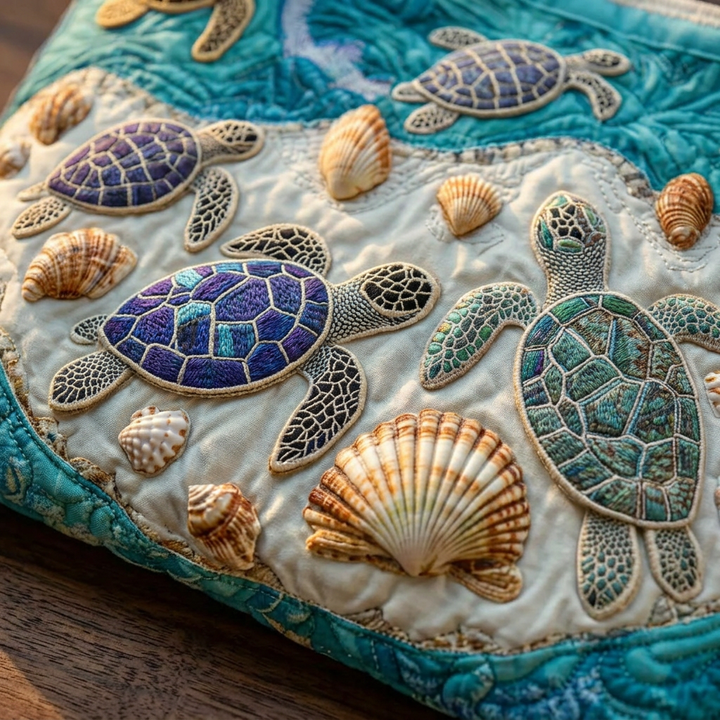 Artistic Sea Turtles artisan quilted tote for women