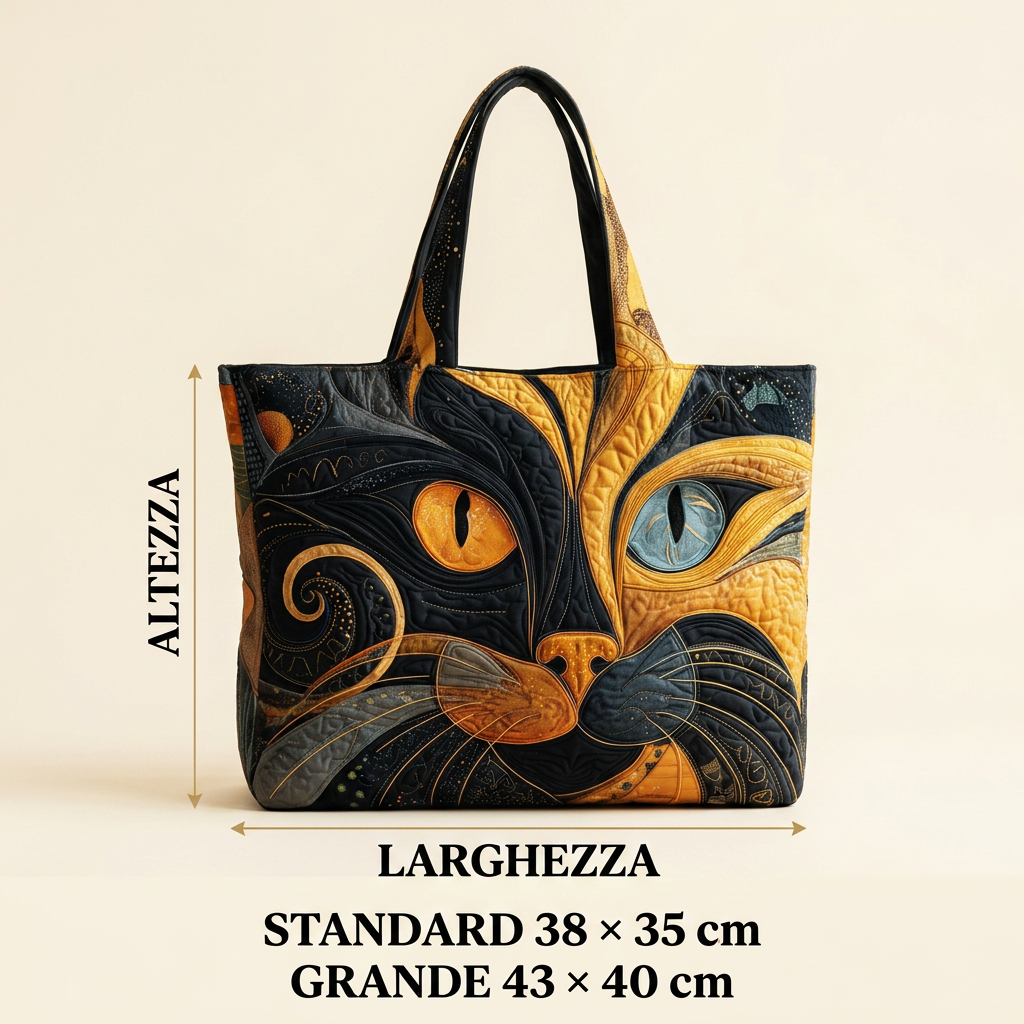 Mysterious Cat quilted tote for women