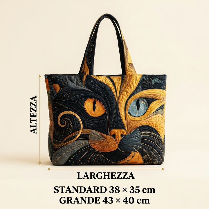 Mysterious Cat quilted tote for women