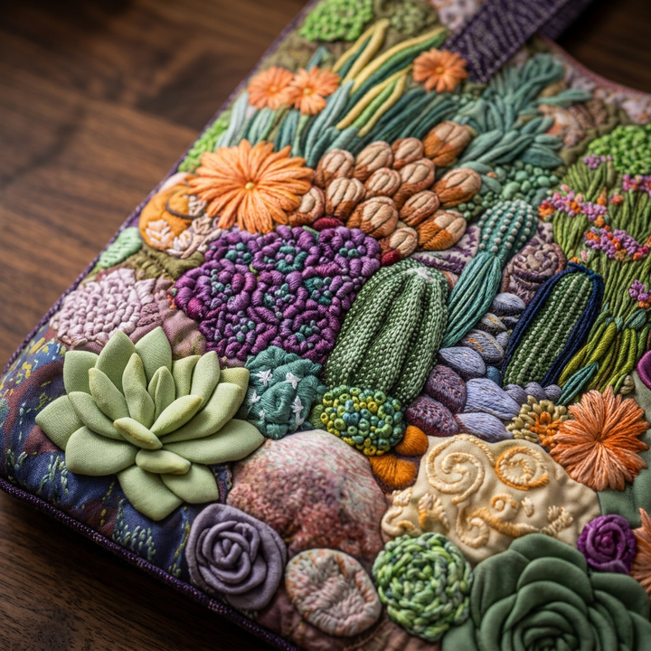 Succulent Garden floral quilted tote for women
