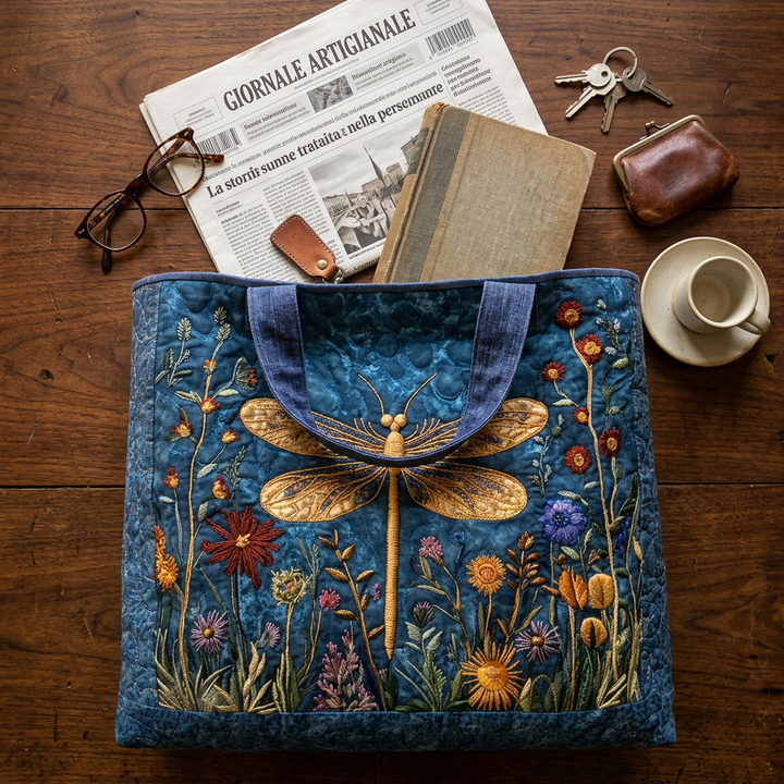 Golden Dragonfly quilted tote for women