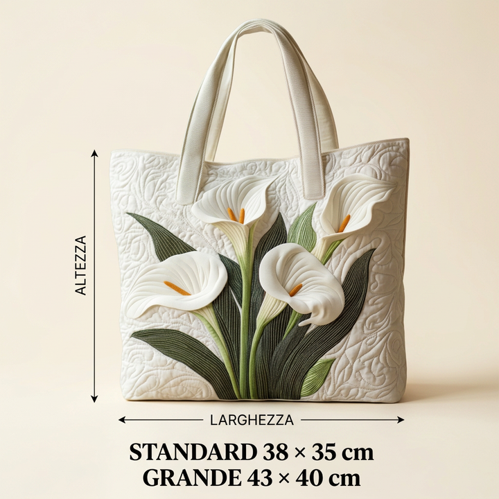 White Calla Lilies handmade quilted tote for women