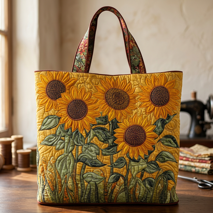 Sunflower handmade quilted tote for women
