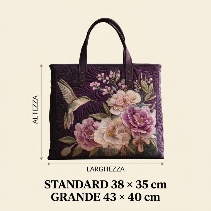 Hummingbird &amp; Orchids handmade quilted tote for women