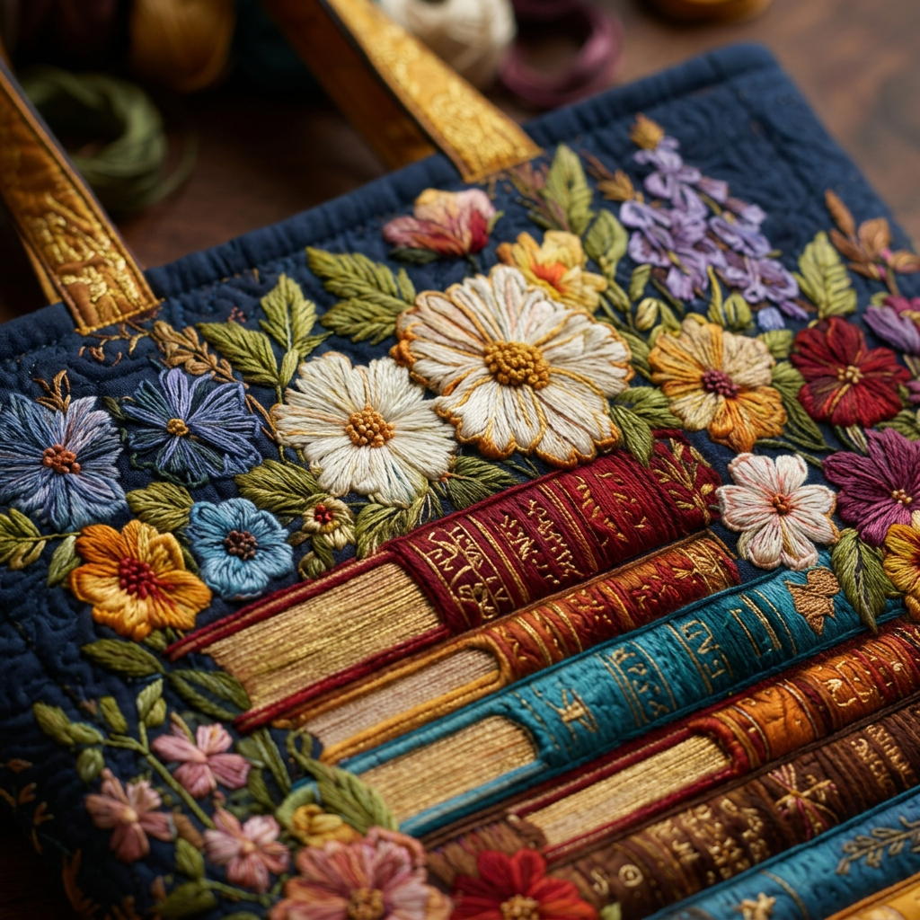 Floral Print &amp; Books quilted tote for women