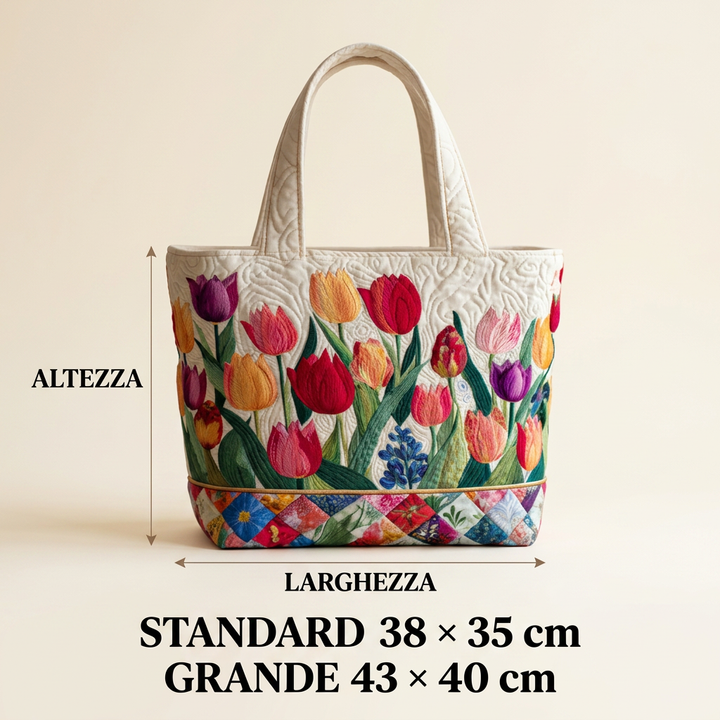 Tulip Garden quilted tote for women