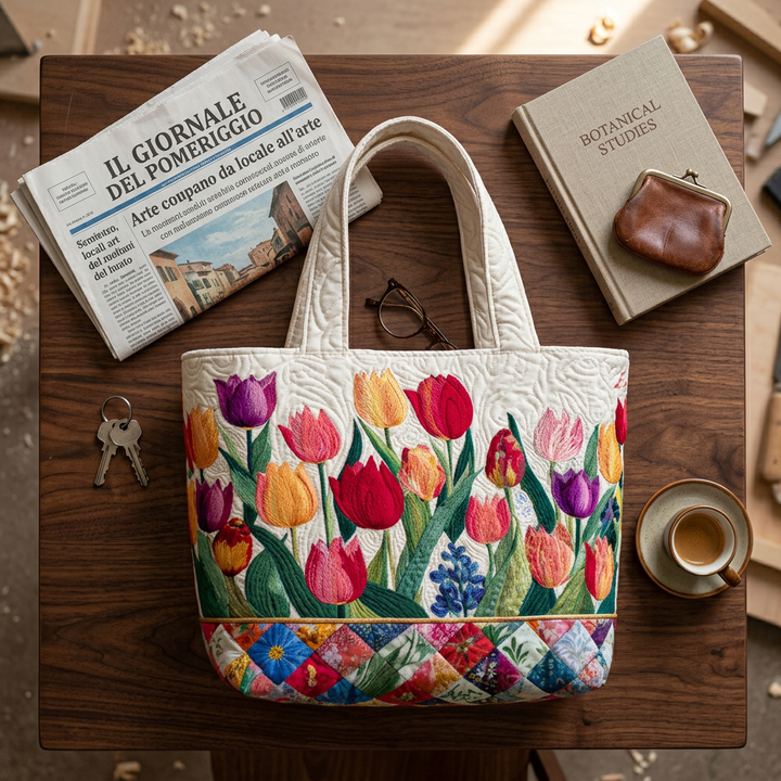 Tulip Garden quilted tote for women