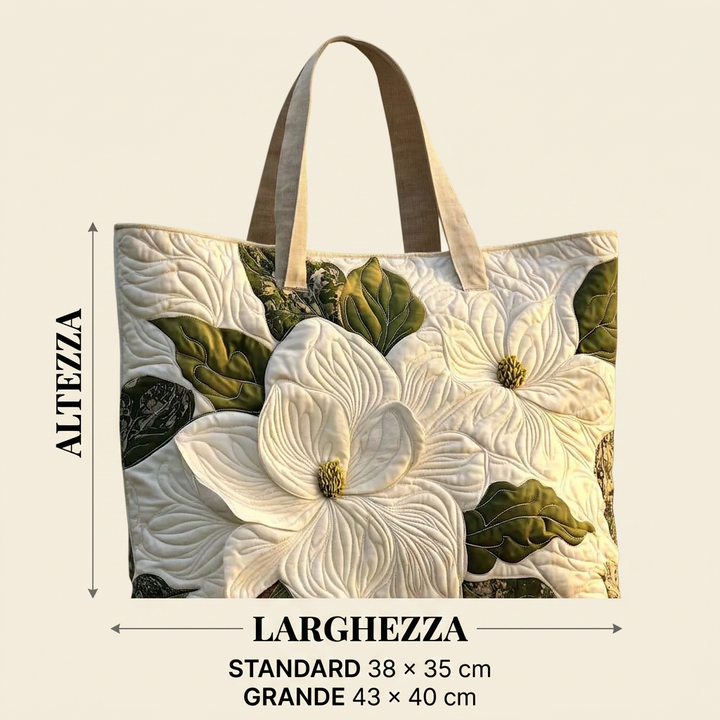 Elegant White Lilies quilted tote for women