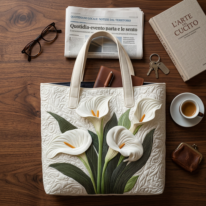 White Calla Lilies handmade quilted tote for women