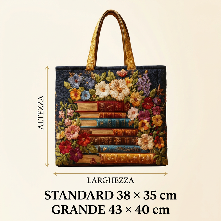Floral Print &amp; Books quilted tote for women
