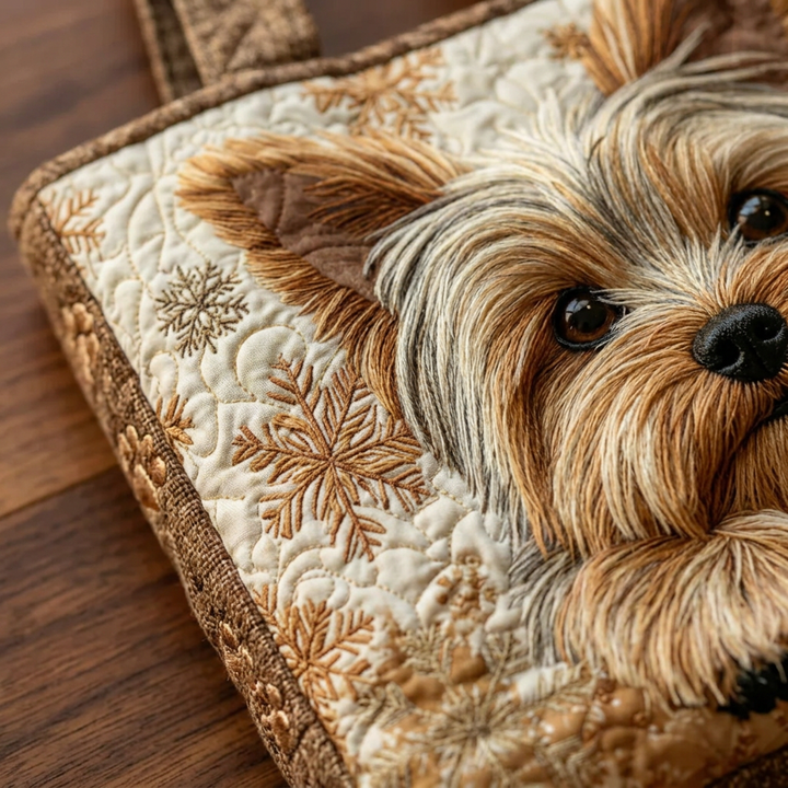Sweet Yorkie handmade quilted tote for women
