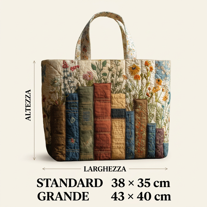 Books &amp; Flowers quilted tote for women