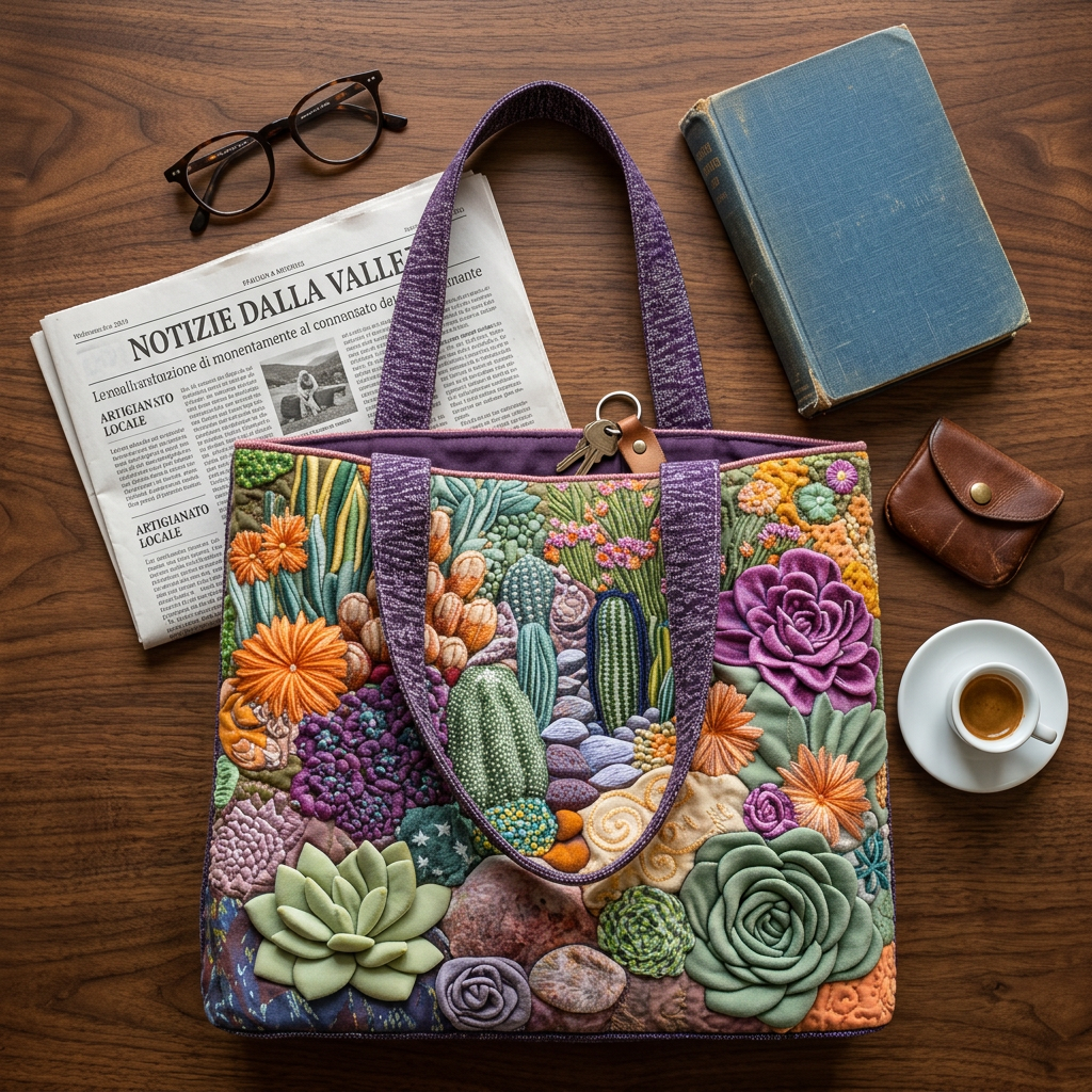 Succulent Garden floral quilted tote for women