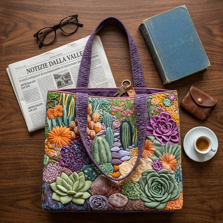 Succulent Garden floral quilted tote for women