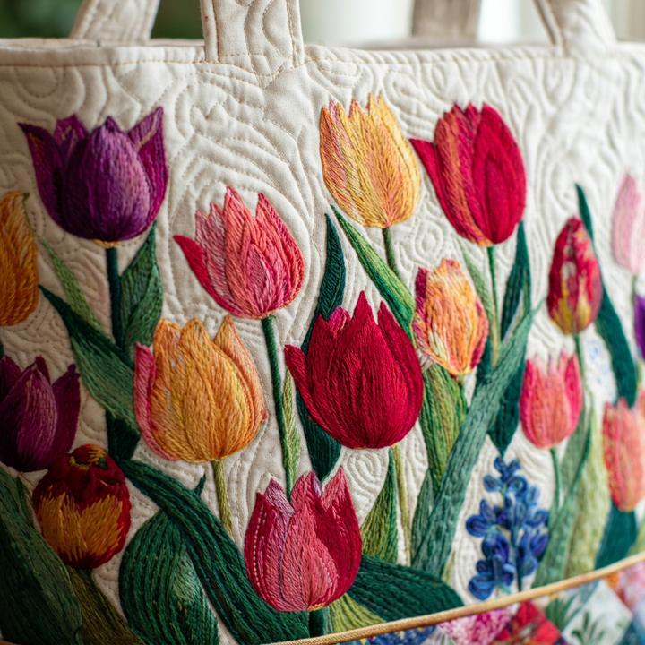 Tulip Garden quilted tote for women