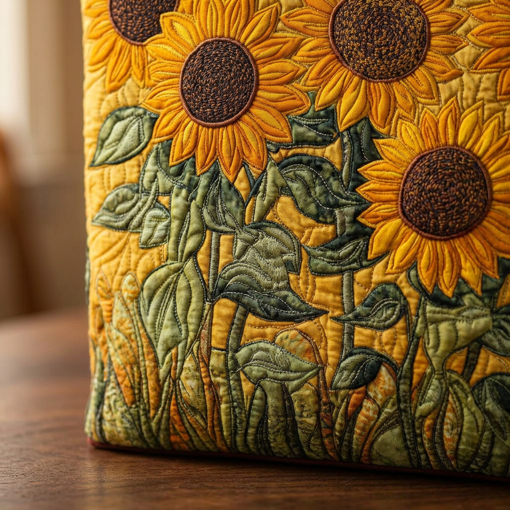 Sunflower handmade quilted tote for women