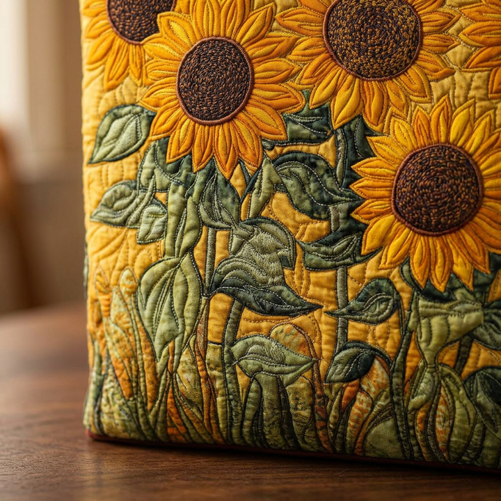 Sunflower handmade quilted tote for women