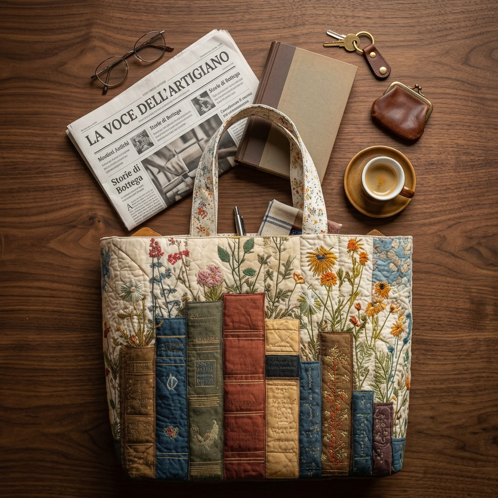 Books &amp; Flowers quilted tote for women