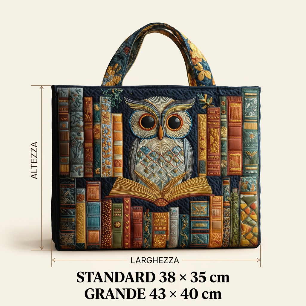 Owl &amp; Antique Books handmade quilted tote for women
