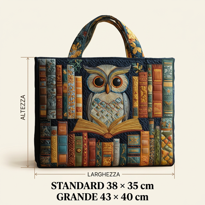 Owl &amp; Antique Books handmade quilted tote for women