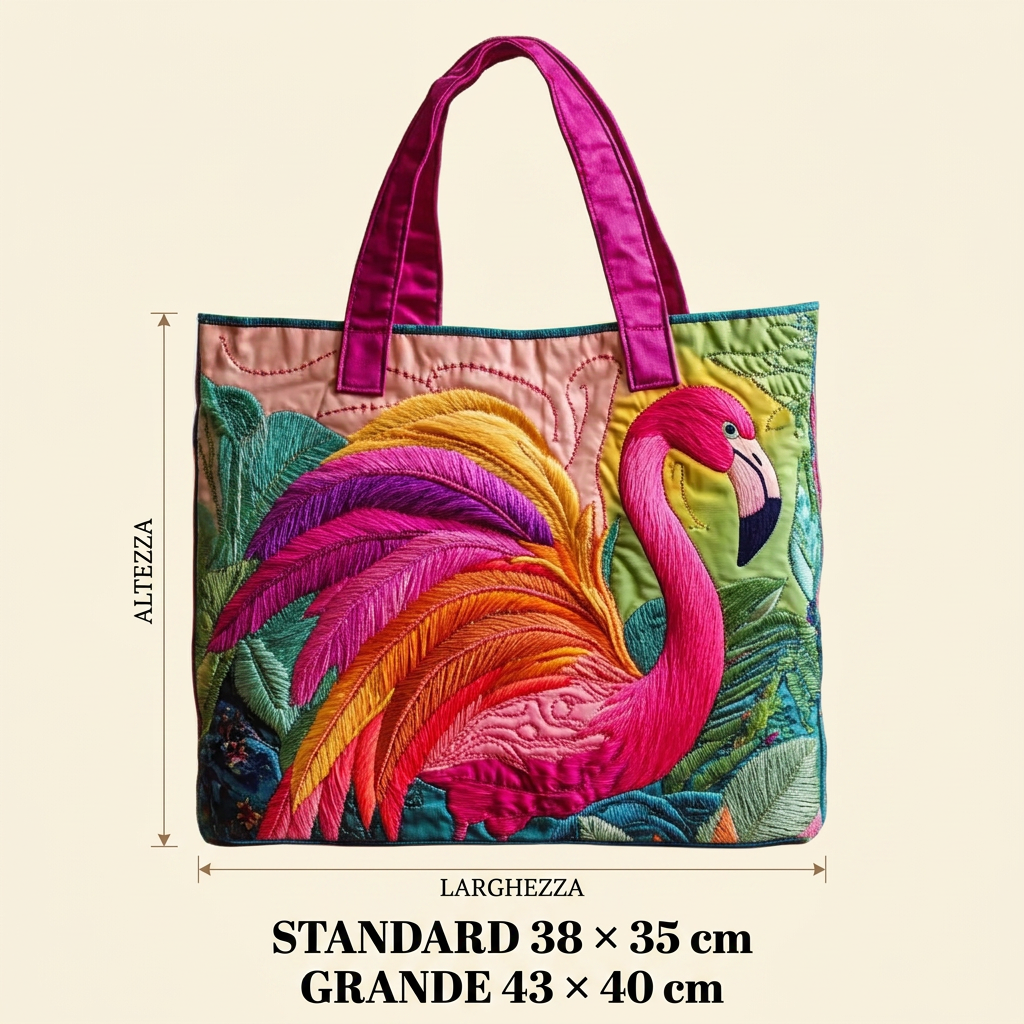 Rainbow Flamingo handmade quilted tote for women