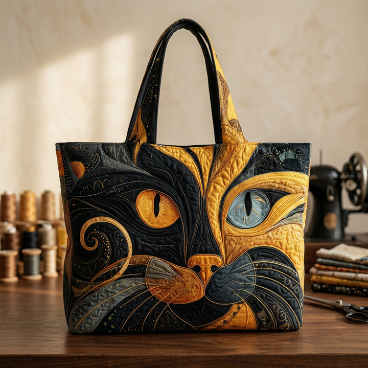 Mysterious Cat quilted tote for women