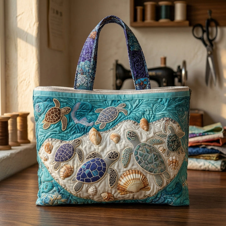 Artistic Sea Turtles artisan quilted tote for women