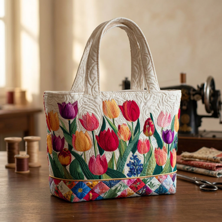 Tulip Garden quilted tote for women