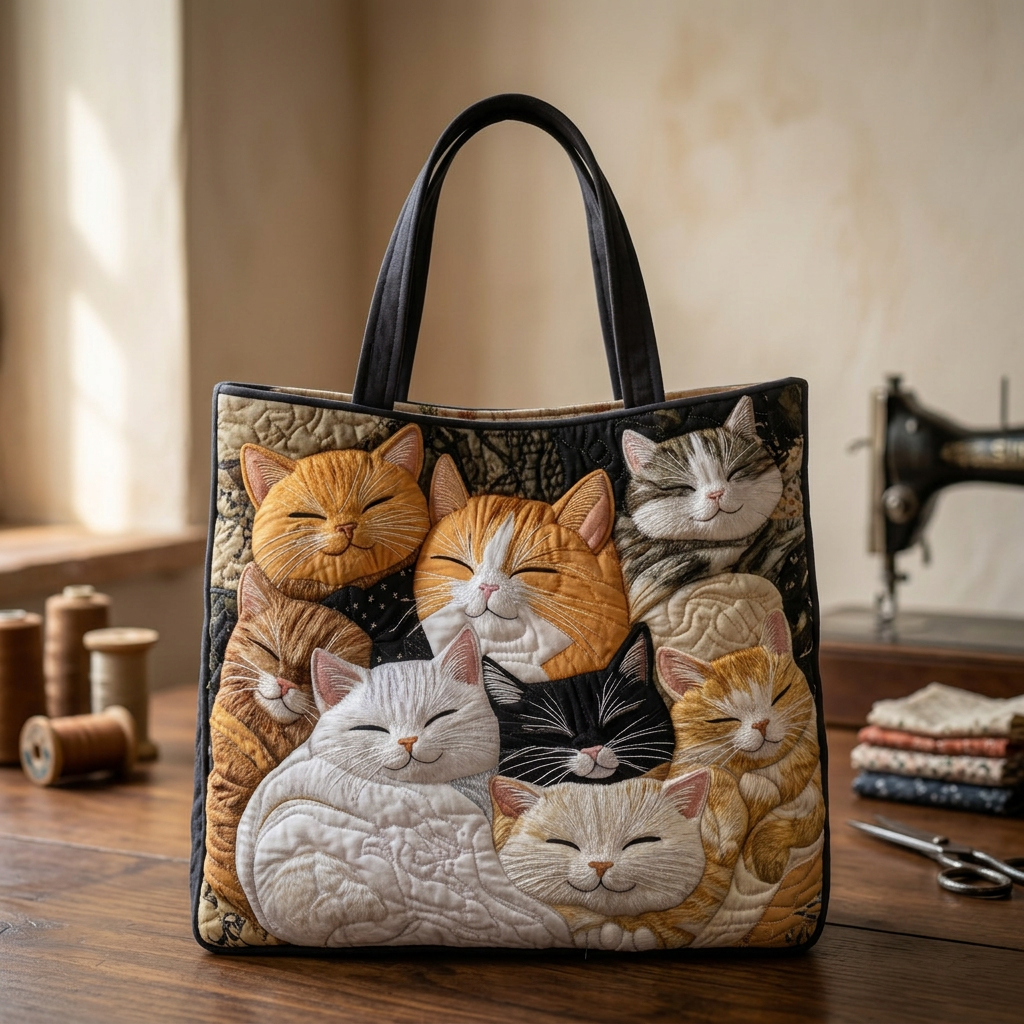 Sleeping Kittens quilted tote for women