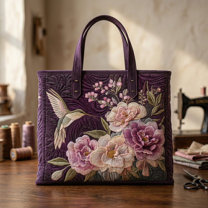 Hummingbird &amp; Orchids handmade quilted tote for women