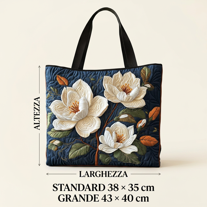 Delicate Magnolia floral quilted tote for women