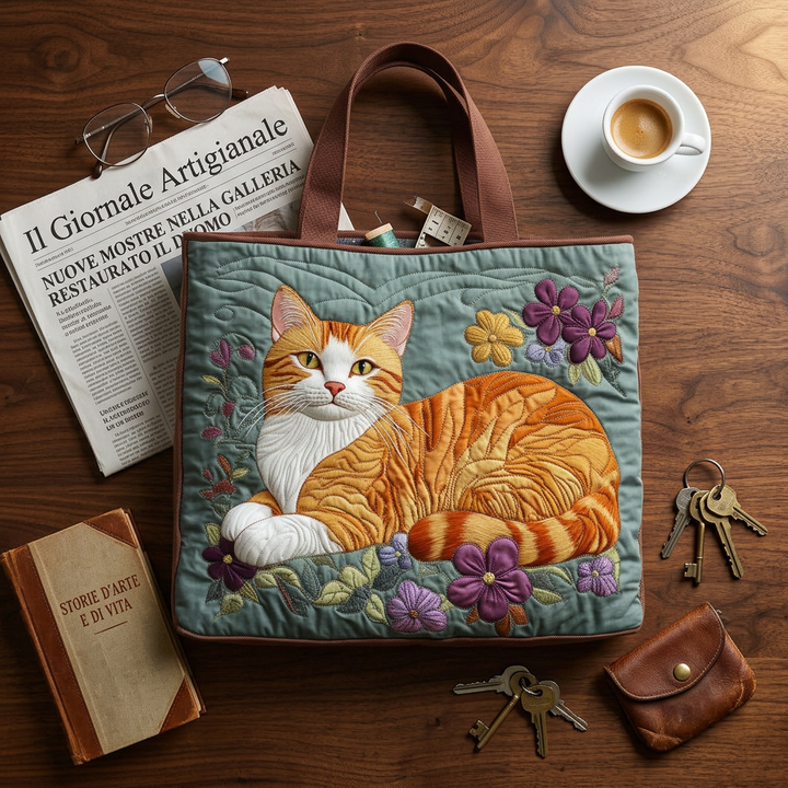 Ginger Cat quilted tote for women